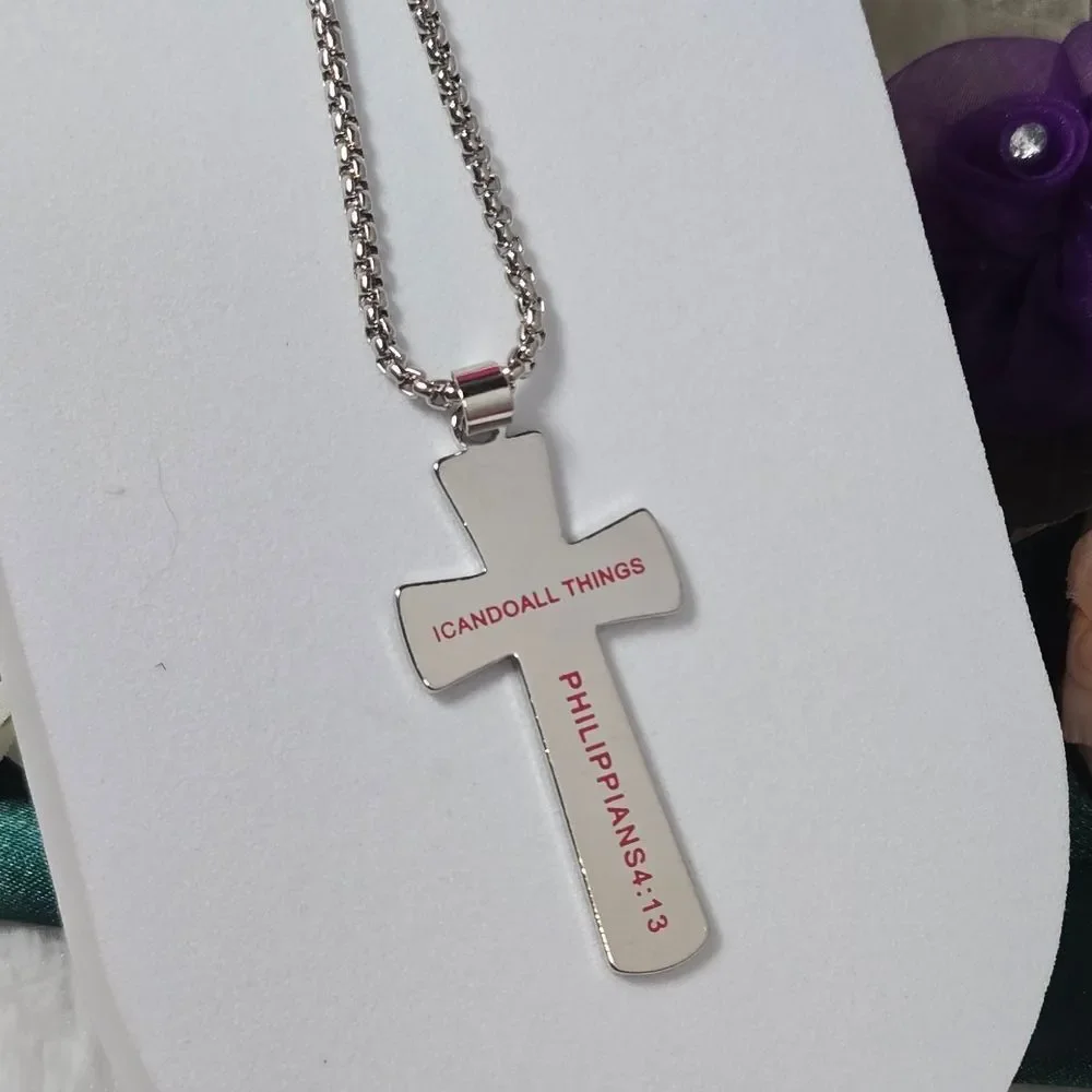 Baseball Cross Necklace Philippians 4:13 Stainless Steel 24